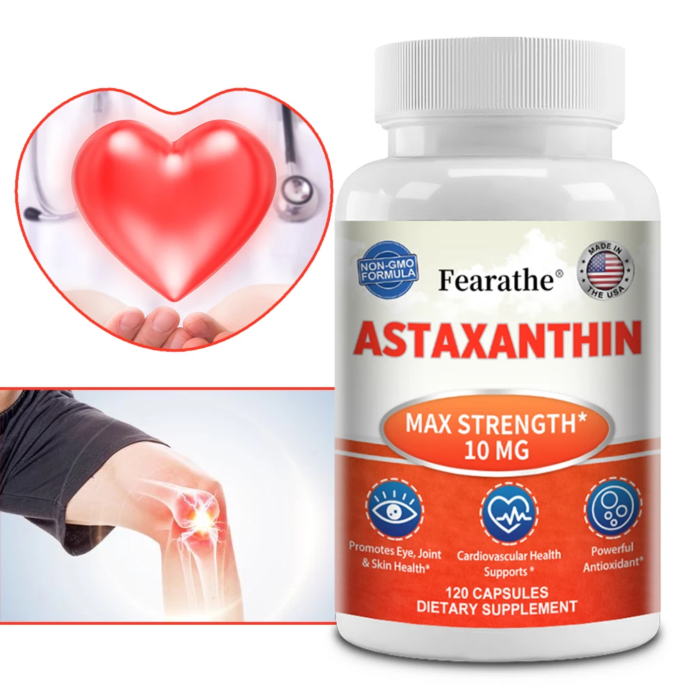 Fearathe Astaxanthin Capsules 10mg Promotes Cardiovascular Health and Accelerates Metabolism Supporting Eye, Joint & Skin Health