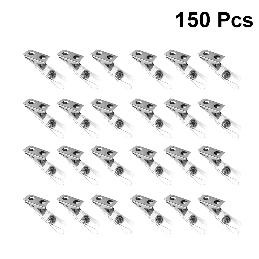 150Pcs Clear PVC Strap Metal Badge Clips Double Hole for Id Cards Name Tags Work Badges Seminars Offices Events