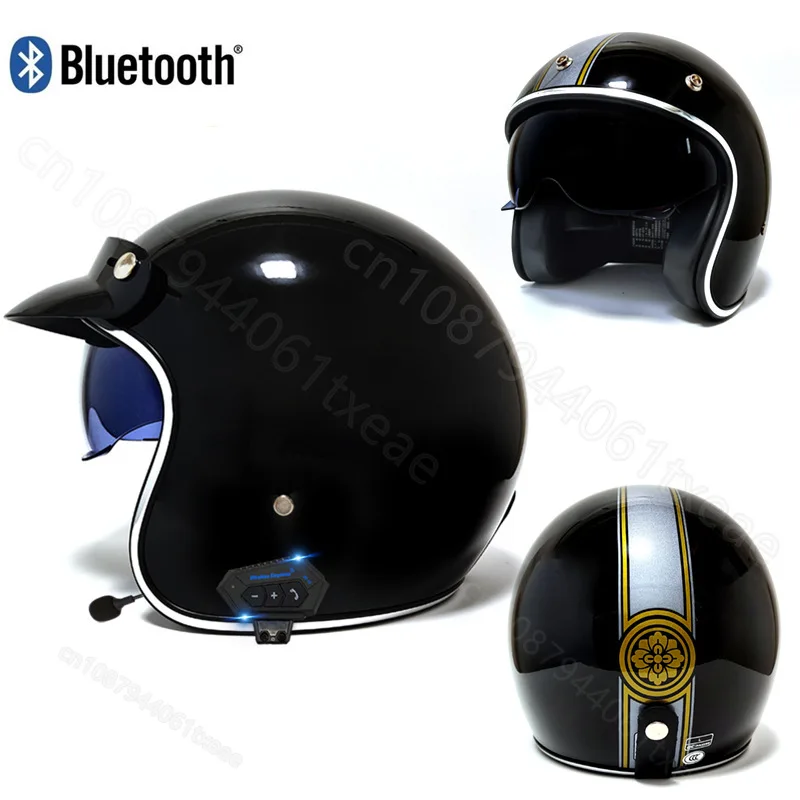 

Ретро мотоциклетный шлем Jet с Bluetooth электрический скутер мотоциклетный шлем кепка мото открытый солнцезащитный козырек на 4 сезона