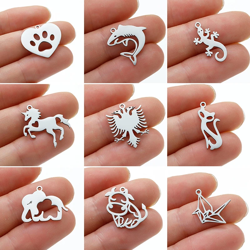 5pc/lot Albania Eagle Stainless Steel Charms for Jewelry Making Dog Paw Crane Elephant Pendant Bracelet Necklaces DIY Accessory
