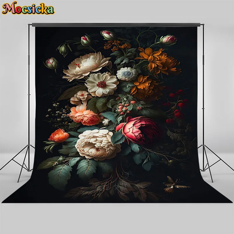 Mocsicka Floral Newborn Photography Backdrops Hand Drawn oil painting Artistic Background Photoshoots Girl Photo Prop Banner