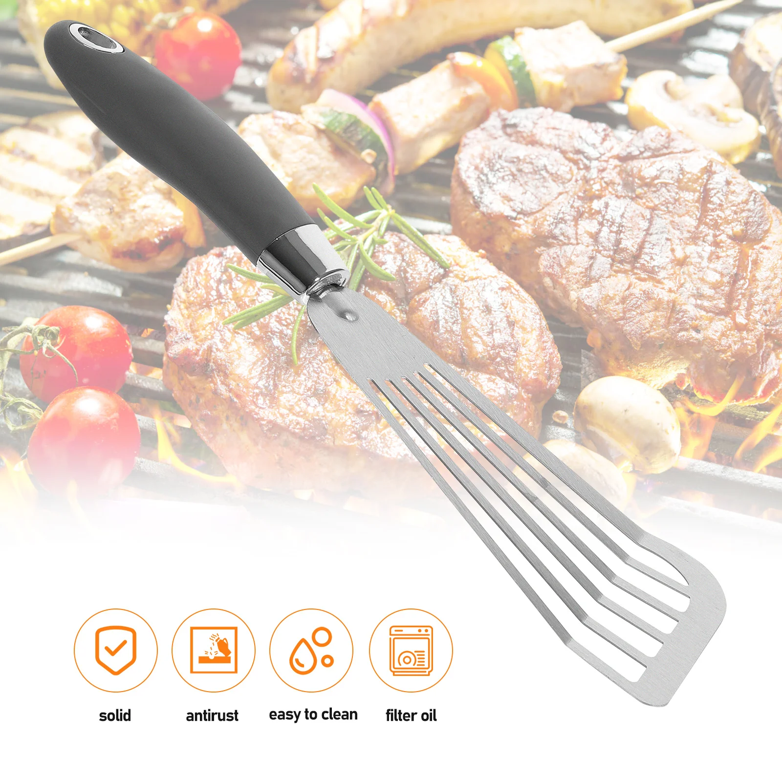 

Slotted Spatula Stainless Steel Steak Turner Ergonomic Handle For Grilling Burger Fish Pancake Cooking Kitchen Utensils