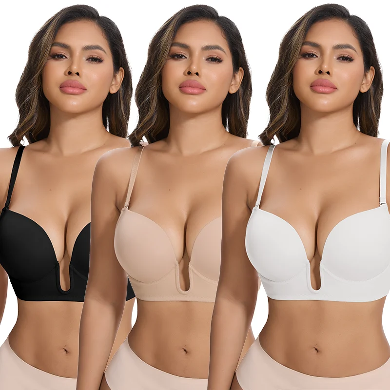 حمالة صدر نسائية عميقة على شكل حرف V ملابس داخلية مثيرة بحزام قابل للتعديل ملابس داخلية غير مرئية رافعة للصدر بدون ظهر حمالات صدر منخفضة القطع قابلة للتنفس #1