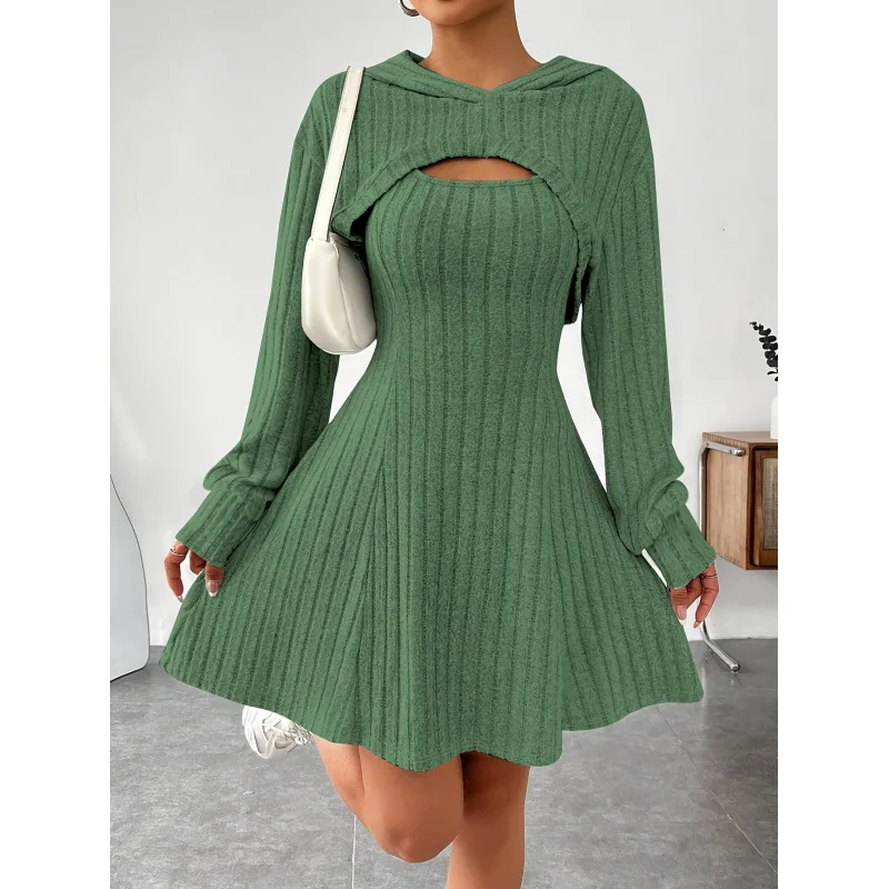 

G 97786 Hoodie Tank Dress Set Women's Spring Fashion Ensemble Hooded Vest Skirt Combo Unbranded Casual Wear