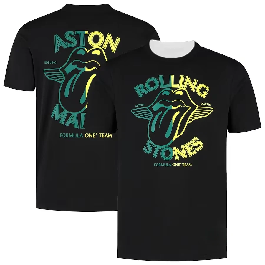 

New Aston Martin Rolling Stones Special Edition T-Shirt 2025 Summer Boutique Men's And Women's Casual Sports Speed Drying Top