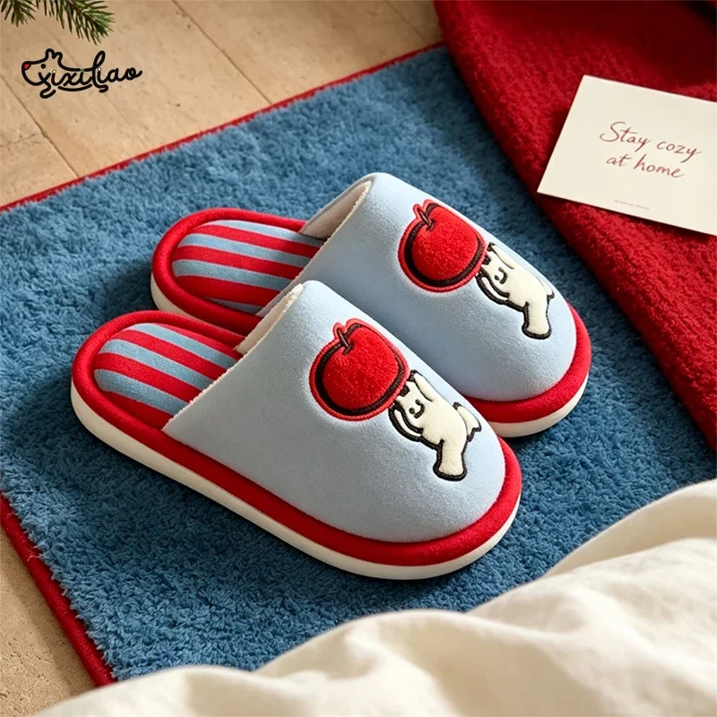 Slippers Men Women Fashion XIXITIAO Winter Cartoon Home Colorblock Cute Apple Soft Platform House Shoes Antislip Indoor Footwear