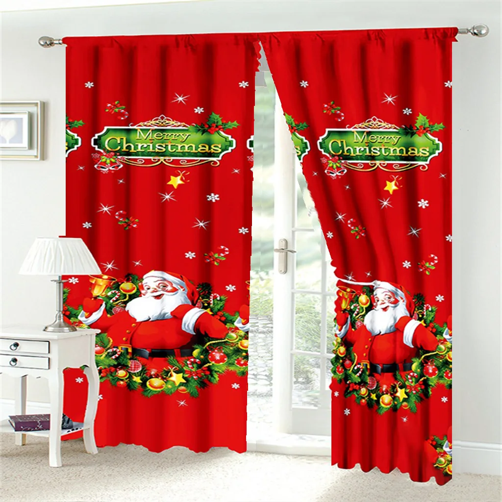 

Custom Santa Claus Wreath Christmas Curtain for Living Room, Fabric Window Treatment, Drape Panels, 3D, 100cm X 210cm