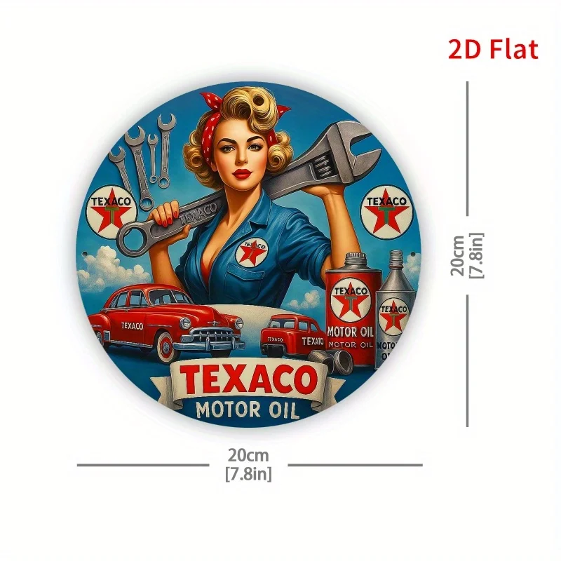 Retro American Metal Wall Sign - Texaco Motor Oil Pinup Girl Design, Home Office Bedroom Coffee Shop Decoration, Holiday Gift-2D