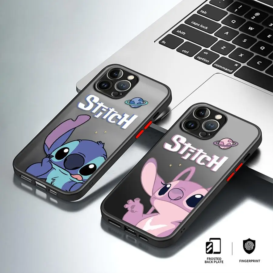 Stitch Angie Cartoon Phone Case for iPhone 16 14 Pro 15 11 XR 12Mini XS SE 13 16ProMax 15 Plus X 12 Frosted Funda Cover