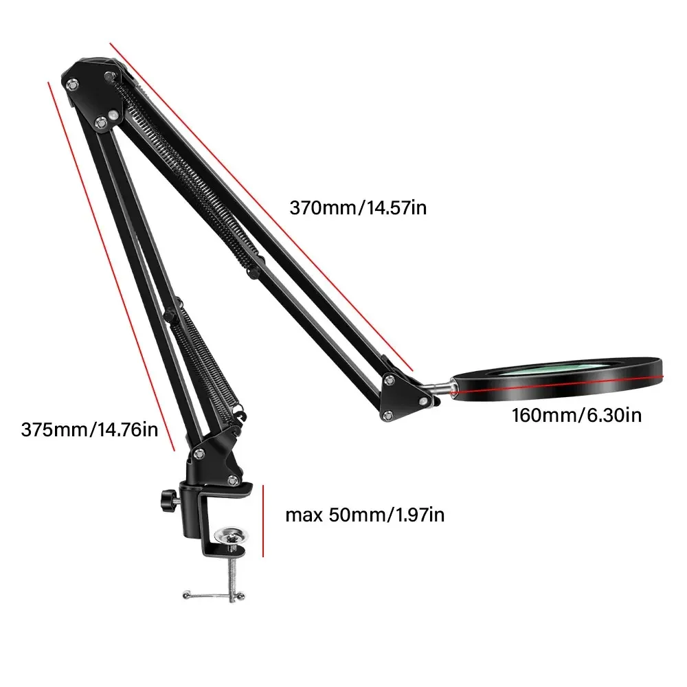 Vergrößerungsglas mit 72 LEDs, 10-fache Vergrößerung, USB, 3 Farben LED-Beleuchtung, NEU für Lötkolben-Reparatur/Tischlampe/Hautpflege – Detail 13