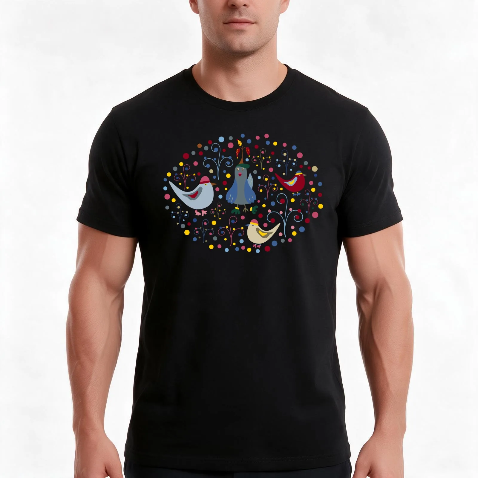 Chilly Silly Winter Birds in hats & mittens! T-Shirt, Summer Casual Cotton Tee, Oversized Streetwear Tops, Vintage Graphic Print