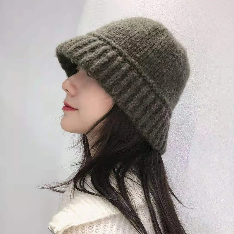 Warm Knitting Fisherman Cap For Women Winter Bucket Hat Casual Foldable Panama Hat Lady Outdoor Sunscreen Sun Cap