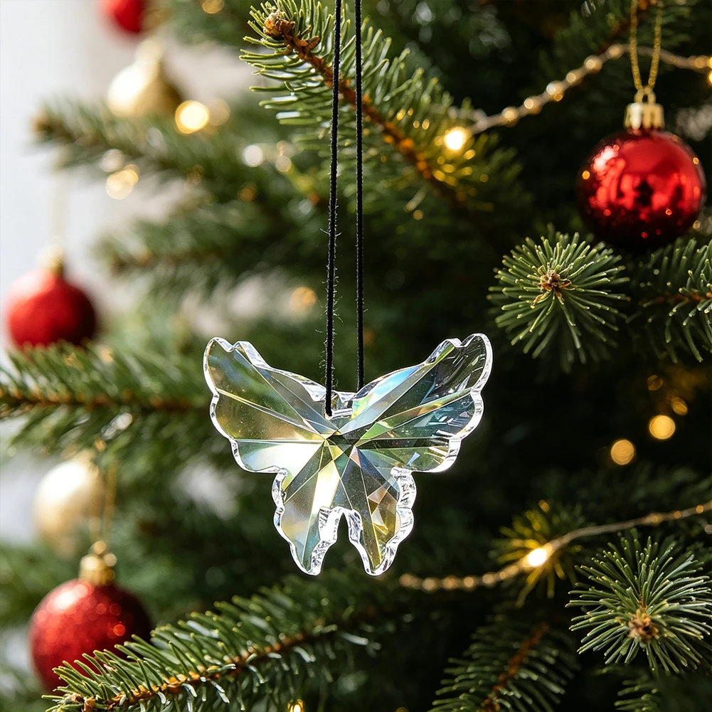 75mm Clear Glass Butterfly Shaped Ornament Mesmerizing Rainbow Maker Hotel Hanging Crystal Prism Chandelier Beading Accessories