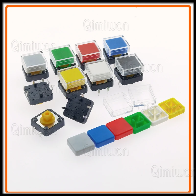 10pcs B3F Tactile Push Button Switch +A14 Color Hat 10pcs + Transparent Cap 10pcs Momentary Tact Touch Micro Switch 12*12*7.3mm