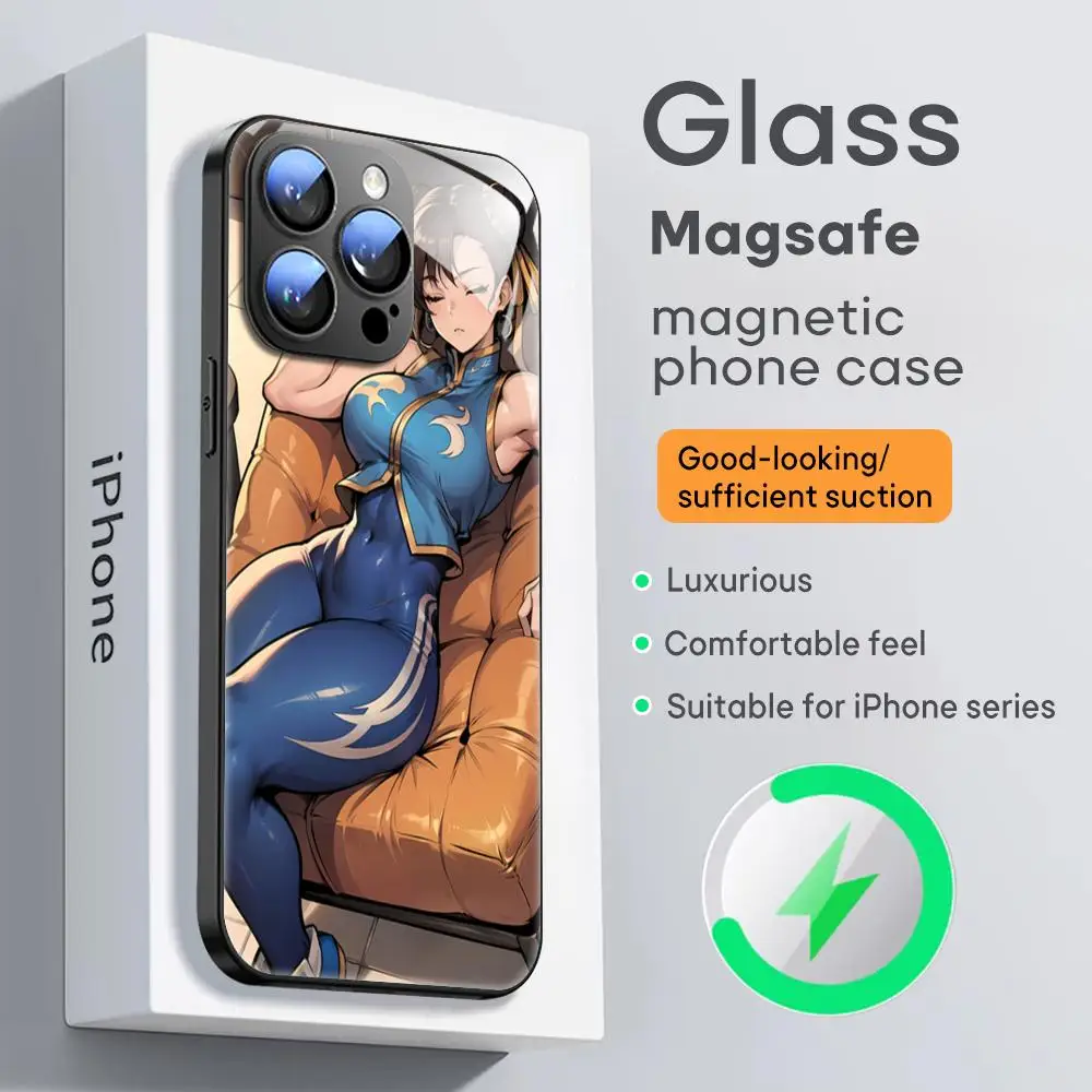 Street Fighter Chun-Li Phone Case For iPhone 16 15 14 13 12 11 X XR XS 8 Plus Mini Pro Max Glass Magnetic Phone Case