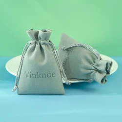 50pcs Personalized Logo Microfiber Jewelry Packaging Gift Bags Velvet Drawstring Soap Earrings Storage Pouch Travel Organizer