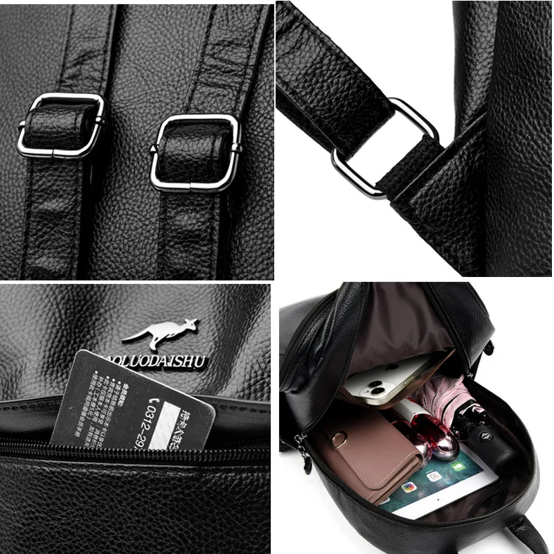 New 2024 High Quality Leather Women Backpacks Fashion Female Back Pack Ladies Shoulder Bag Ladies School Bag Travel Backpack