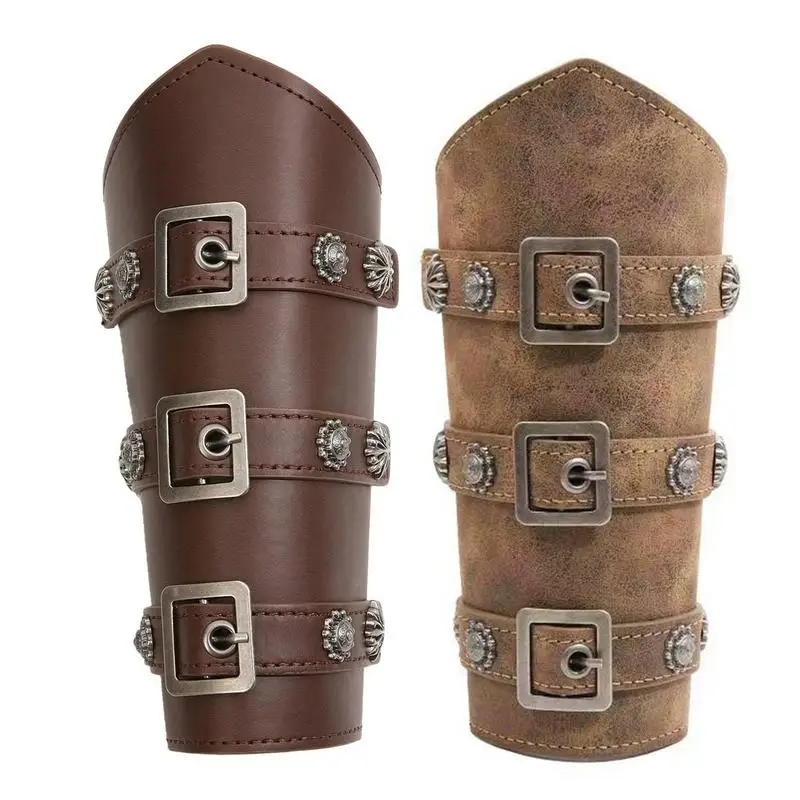 Medieval Knight Wristbands Leather Armors Arm Warmers Lace-Up Pirate Knight Gauntlet Bracer Steams Punk Home Accessories