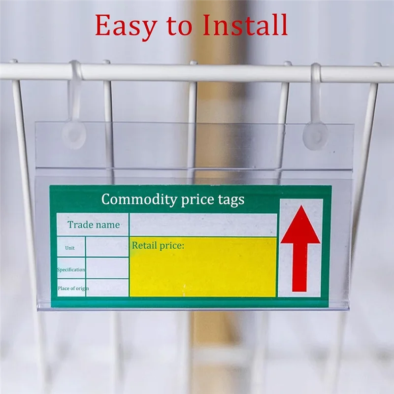 AT51-200PCS حامل ملصقات الرف السلكي، 4 بوصة × 2.3 بوصة حامل بطاقة السعر الواضح للرفوف البلاستيكية السلكية #2