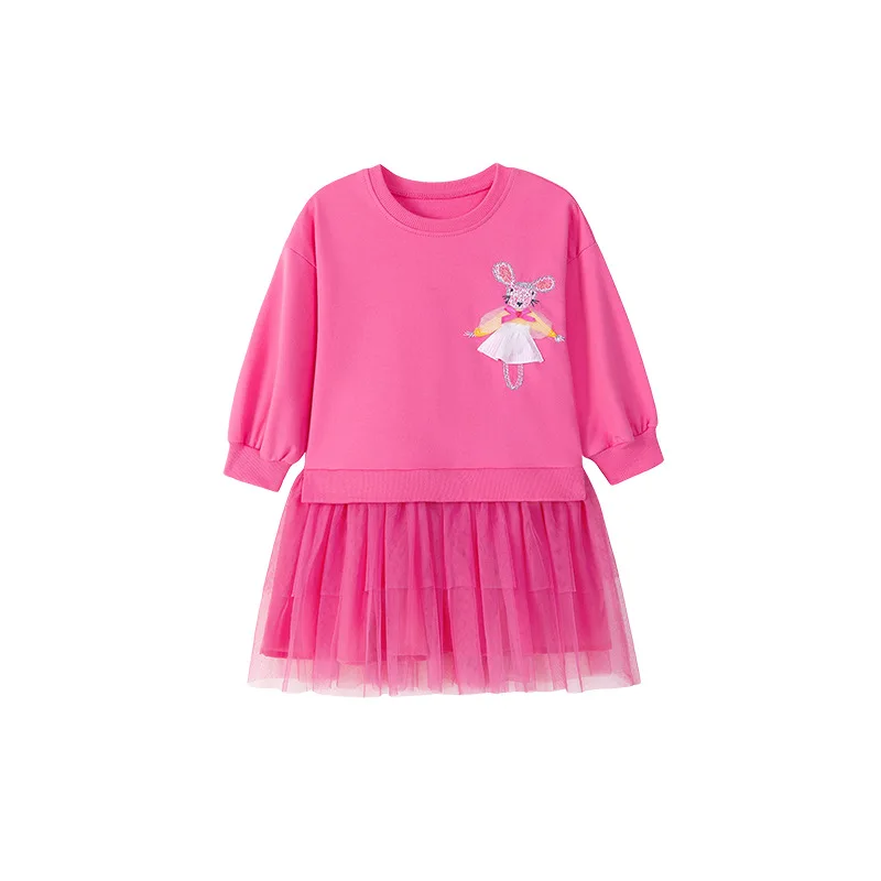 

2025 New Autumn Rose Red Lace Dress Little Mouse European and American Cartoon 100 Cotton Soft and Cute Printed Dress