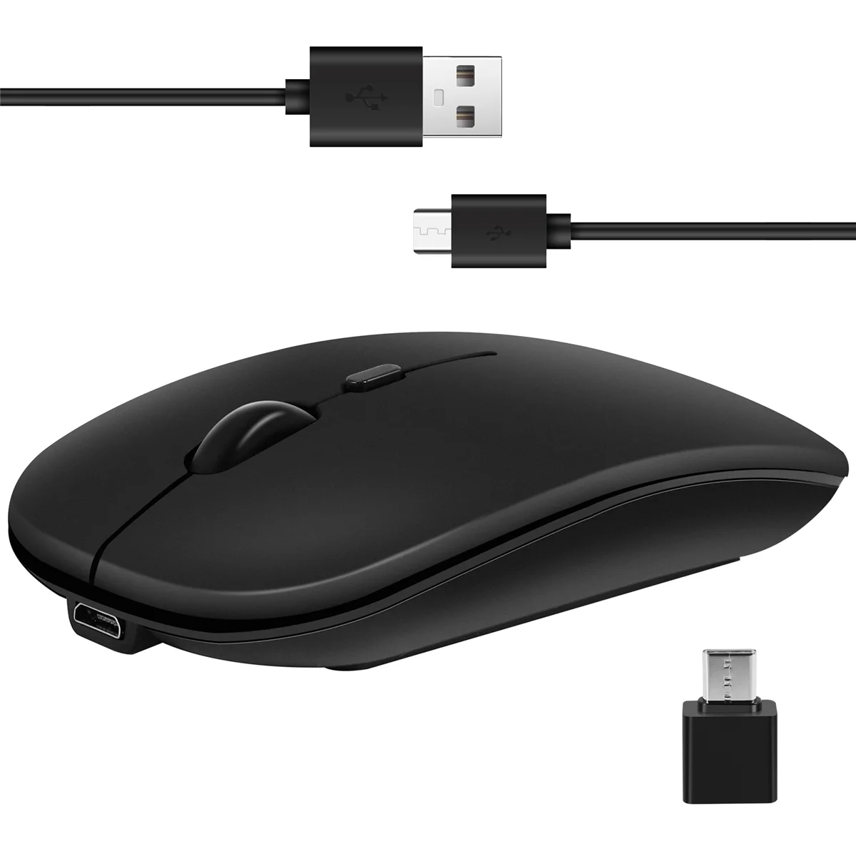 ABNP Wireless Mouse Rechargable,2.4G Ultra Silent Optical Mouse with USB and Type-C Receiver, for Laptop, (Black)