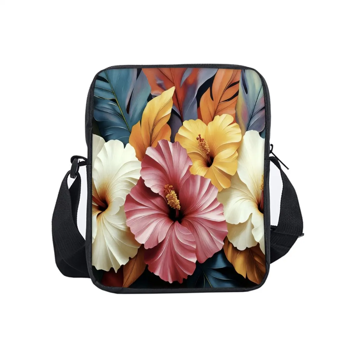 Flower Rose Printe Single Sided Messenger Bag for Boy/Girls Children Best Gifts 2D Flat Cartoon Casual Crossbody Bag