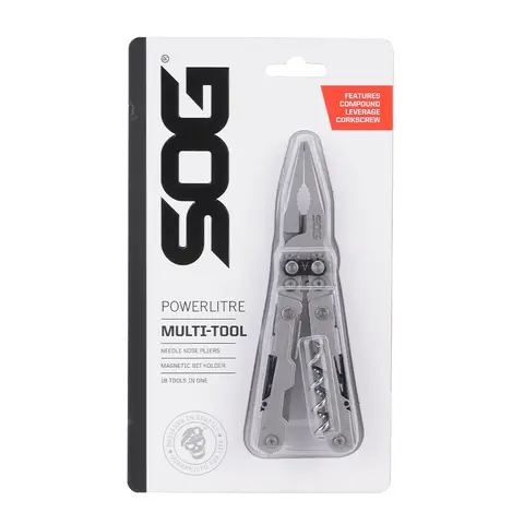 SOG PowerLitre 19 in 1 Mini Multitool Outdoor Pocket Tools W/ Pliers, Scissors, Folding Knife EDC Gear Foldable Camping Supplies