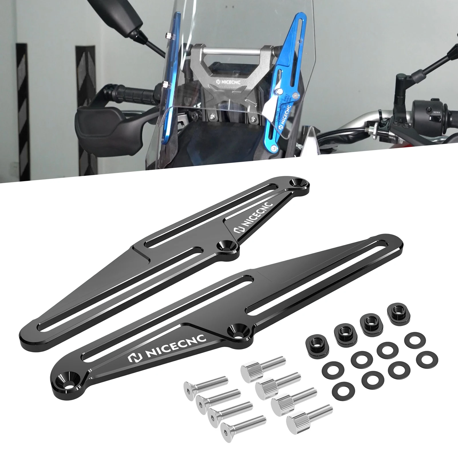 

Aluminum Adjustable Windscreen Bracket Windshield Brackets for Yamaha Tenere 700/Rally 2019 2020-2024 Tenere 700 World Raid 2022