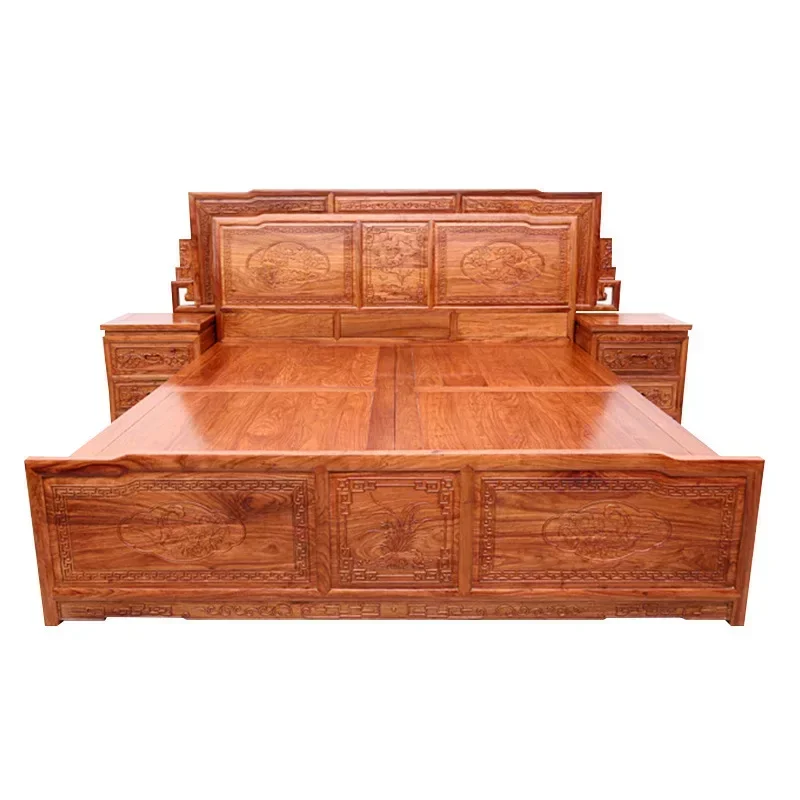 Mahogany bed furniture, hedgehog red sandalwood rich bed, high-grade rosewood solid wood classical bedroom bed