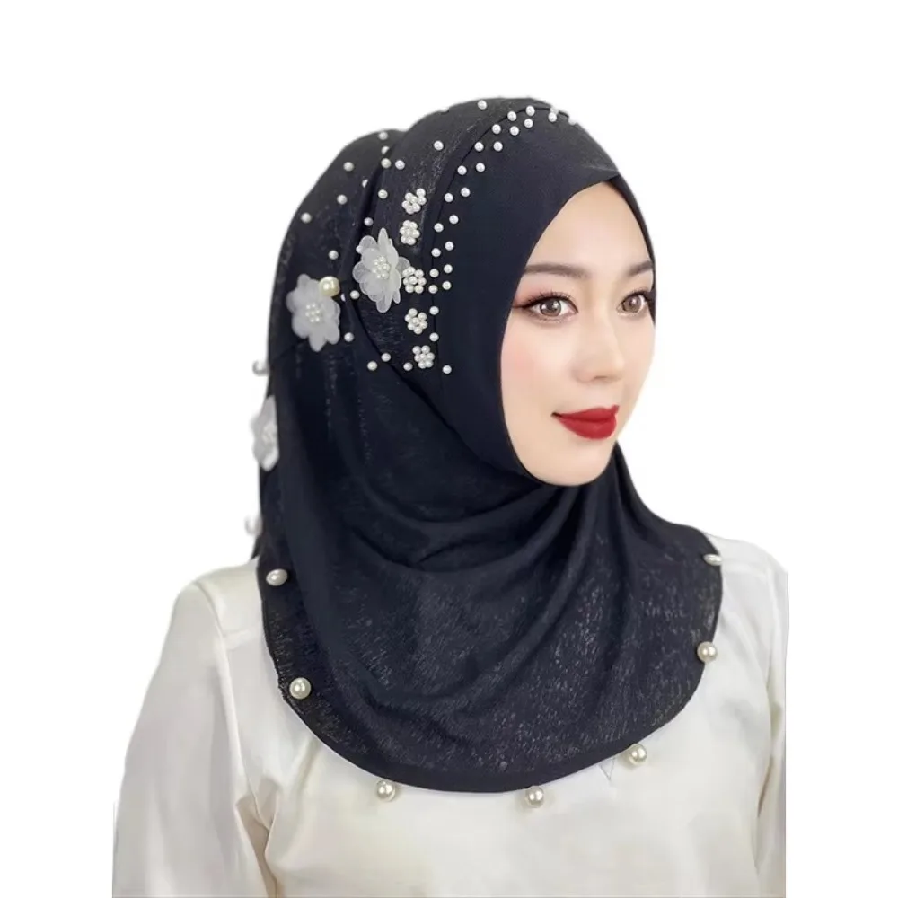 Fashion Top Knot Ramadan Hijab Breathable One-Piece Islamic Headscarf Pull On Solid Color Head Wrap Cap