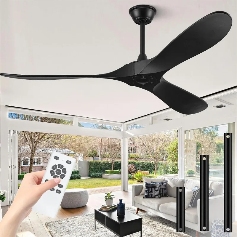 

Matte Black Ceiling Fans Without Lights, 3 Blades Wood Ceiling Fan with No Light by Remote Control Wet Rated for Indoor Outdoor