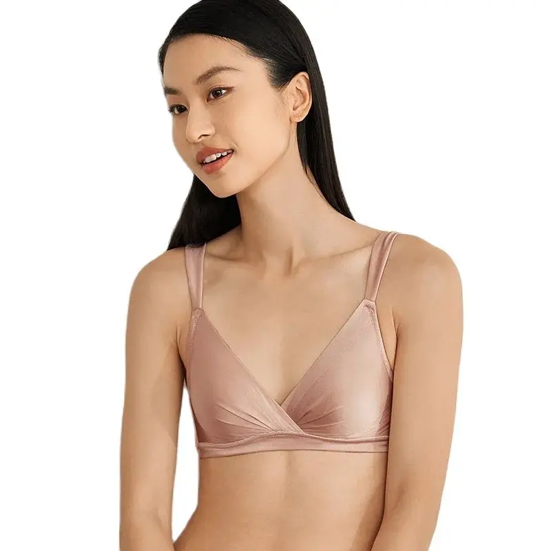 BirdTree 16MM 92%Mulberry Silk Bra, Women\'s Light Thin Satin, Without Steel Ring Simplicity Underwear, 2024 Summer New P41910QC