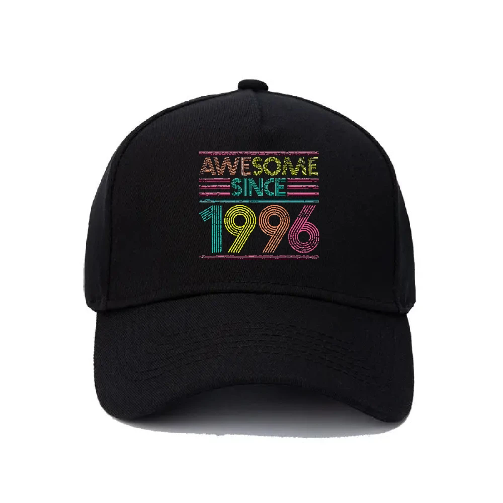 Baseball Cap Awesome Since 1996 Multicolor Distressed Line Typography Graphic Unisex Hat Retro Vintage Print 30th Birthday Gift
