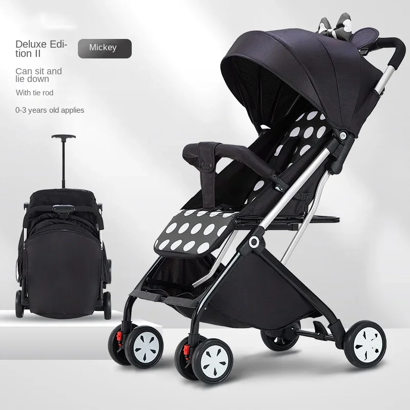 Travel Lightweight Four-wheeled Baby Stroller Can Sit or Lie Down High Landscape Shock Absorption Folding Newborn Baby Stroller