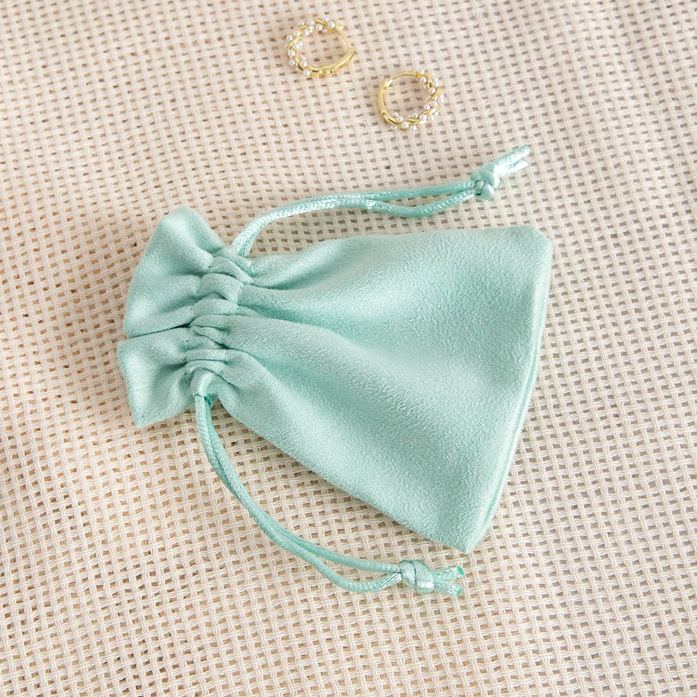 10pcs Navy Flannel Jewelry Packaging Bags, Gift Drawstring Pouches