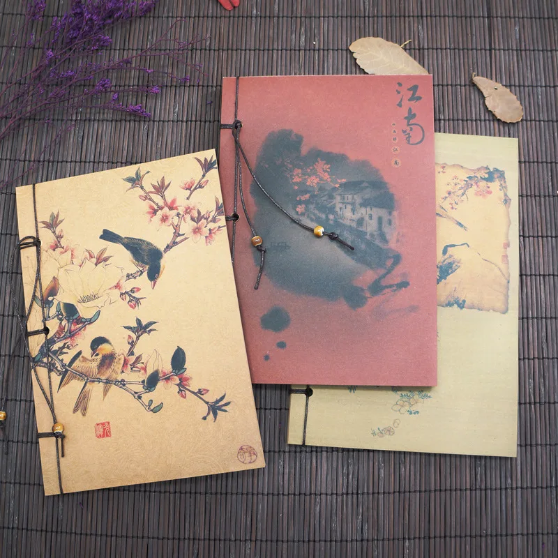Handmade Thread Bound Notebook 32K, Vintage Blank Ancient Style Journal, Ink Peony Chinese Painting Desktop Decor Gift