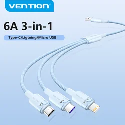 Vention 120W USB Type C Cable for MacBook iPad Pro Samsung Xiaomi  6A 3 in 1 USB C Charger Data Cord for iPhone 15 14 13 12 Pro