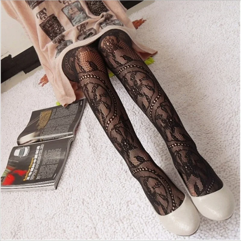 Retro Tattoo Lace Hollow Net Socks Totem Small Panty-Hose Female Sexy Tornado Mesh Stockings