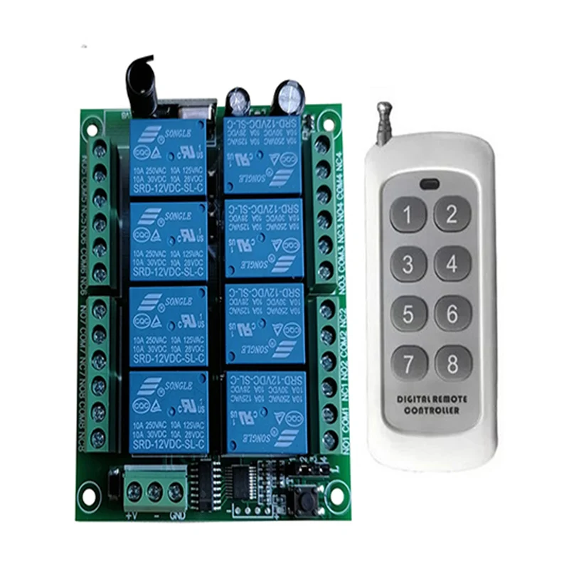 

DC 12V 24V 8CH Wireless RF Remote Control Light Switch Universal Remote Receiver Module+Smart Controller Transmitter 315/433 MHz