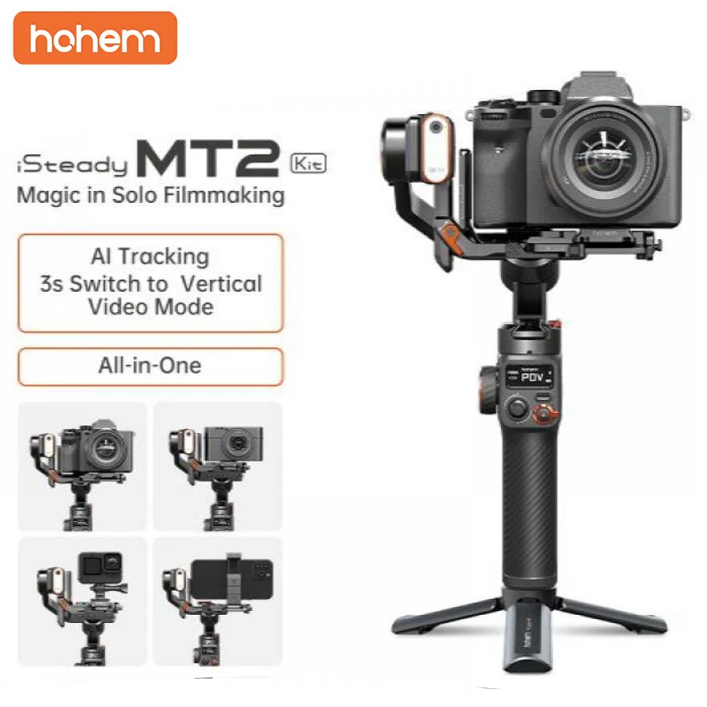 

Hohem iSteady MT2 Kit for Mirrorless Camera Action Camre Smartphone, Stabilizer for Sony/Nikon/Canon, 3 Axis Gimbal Load 1.2kg