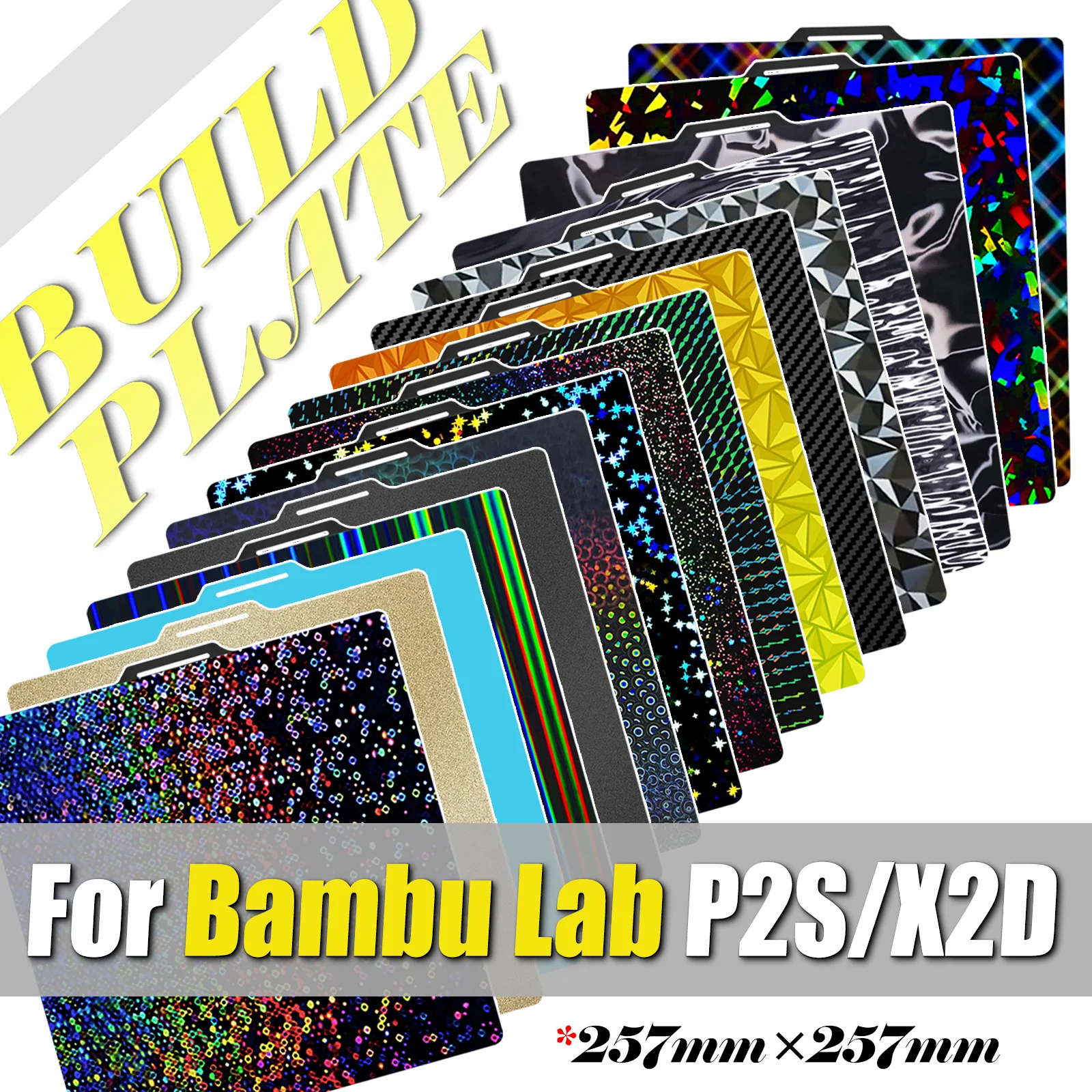Für Bambu Lab P2S/X2D Bauplatte 257x257mm PEI-Faser-Kohlenstoff Doppelseitiges Glattes Federstahlblech 3D-Drucker-Zubehör