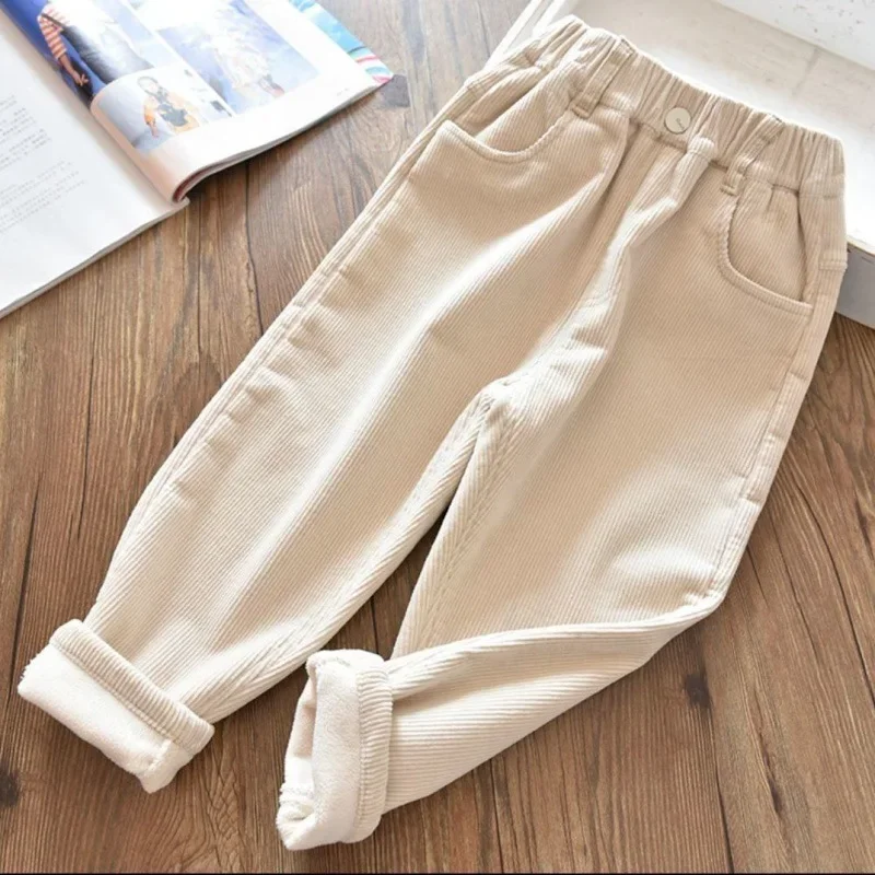 Baby Warm Trousers for Girls and Boys 2022 New Kids Fleece Corduroy Pants Thicken Outwear Autumn Winter 2 4 6 8