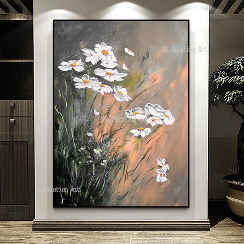 

Abstract Modern Hotel Decor Knife Acrylic Flowers Painting Canvas Wall Art Hand Item New Arrival Unframed Murals Picture