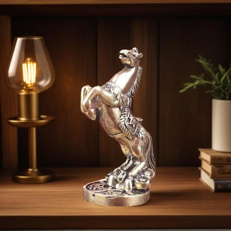 Brass Horse Figurines Home Desktop Decoration Fortune Zodiac Horse Office Decor Miniatures Bronze Collectible Crafts