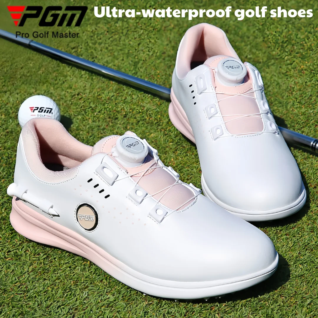 

PGM women's golf shoes, featuring twist buckle or lace-up design, waterproof, made of microfiber, equipped with anti-slip spikes