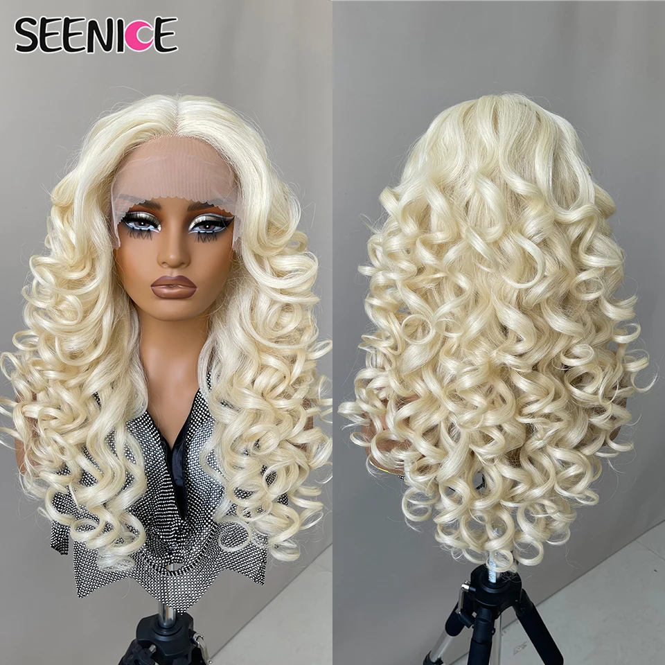 

24 Inch Synthetic Black Brown Curly Wig Lace Front Wigs For Women Blonde Orange Female Lace Wig Daily Use 13X5X1.5 Cosplay Hair