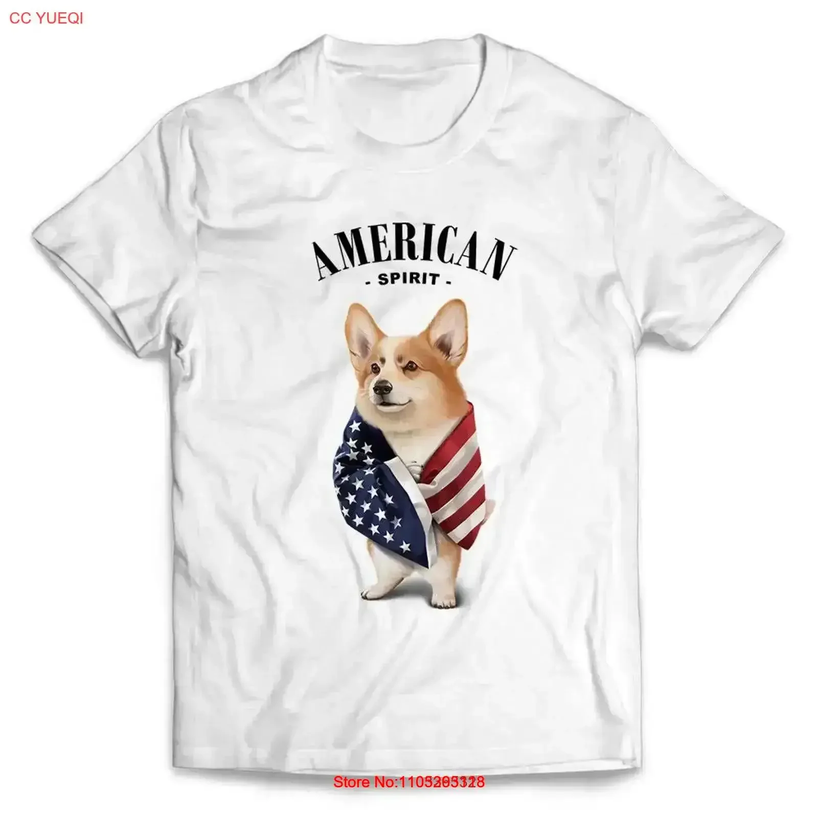 Welsh Corgi Dog Patriot Wrap in The Flag of USA American Spirit Youth T Shirt PrintStarT vintage Washed Casual Breathable