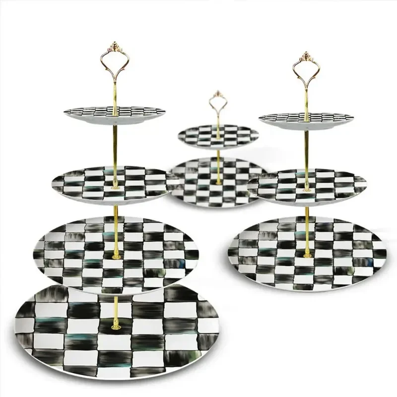 Glazed Western-style Dishes Creative Black-and-white Lattice Wedding Banquet Bone China Plate Flat Ceramic Tableware Vajillas