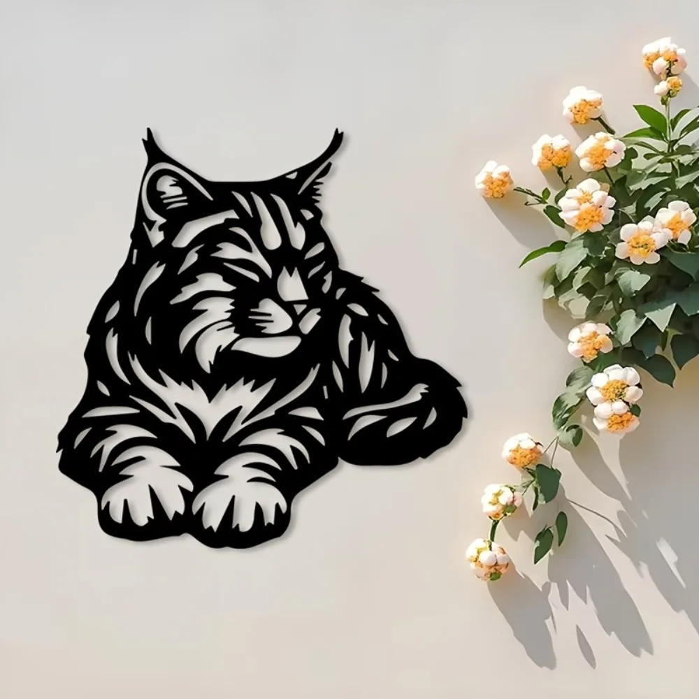Metal Cat Wall Art Decor, Sleeping Animal Sculpture, Home Hooks