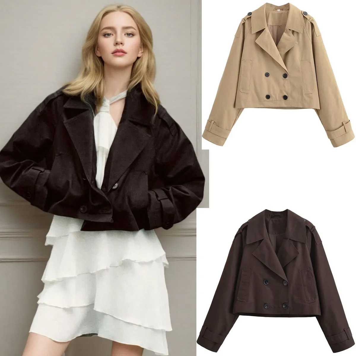

2025 весенне-осенний женский элегантный ветровка в британском стиле, элегантный короткий плащ с лацканами и пуговицами, куртка